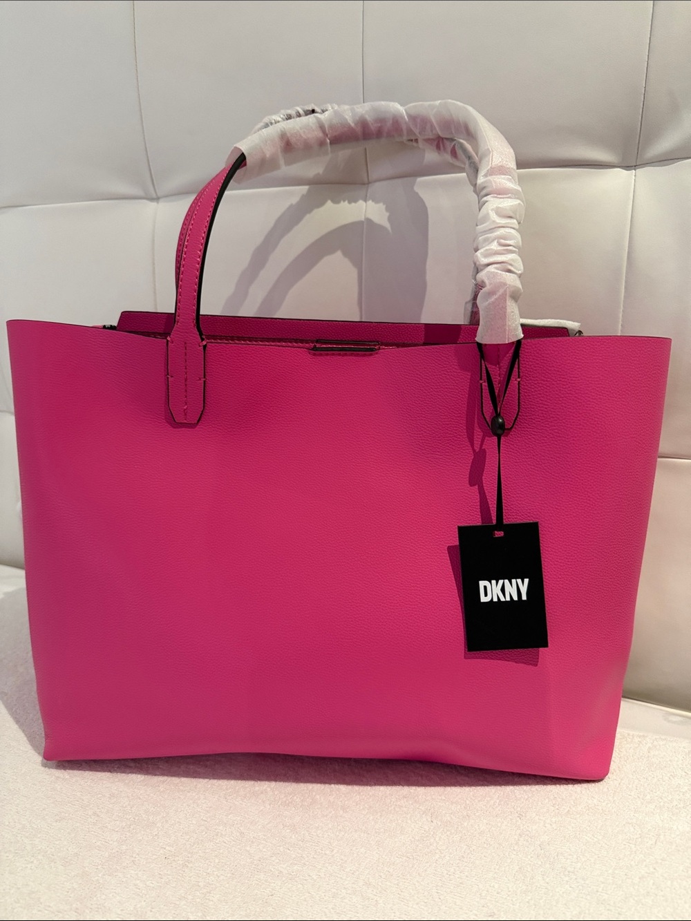 DKNY RILEY MD TOTE Hot Pink Pebbled Leather Tote